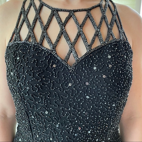 Beaded Sequined Formal Dress 100% Silk Black Floor Length Homecoming Gown 6 - Picture 11 of 14